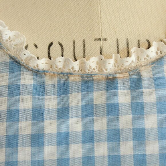 Vintage 1970s Dress with Pockets, Blue Gingham Prairie Maxidress Pinafore - Picture 3 of 10